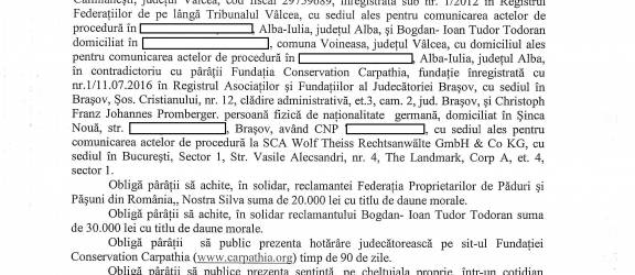 Mârşăvia şi josnicia se plătesc: Conservation Carpathia şi Christoph Promberger obligaţi definitiv la 50.000 lei daune morale